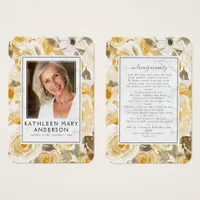 Yellow Floral Marble Photo Memorial Prayer Card