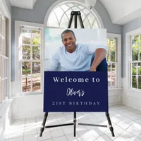 Navy blue custom photo birthday party welcome foam board