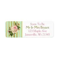 Green and Gold Striped Rose Return Address Label