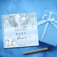 Guest book baby shower blue elephant boy baloons