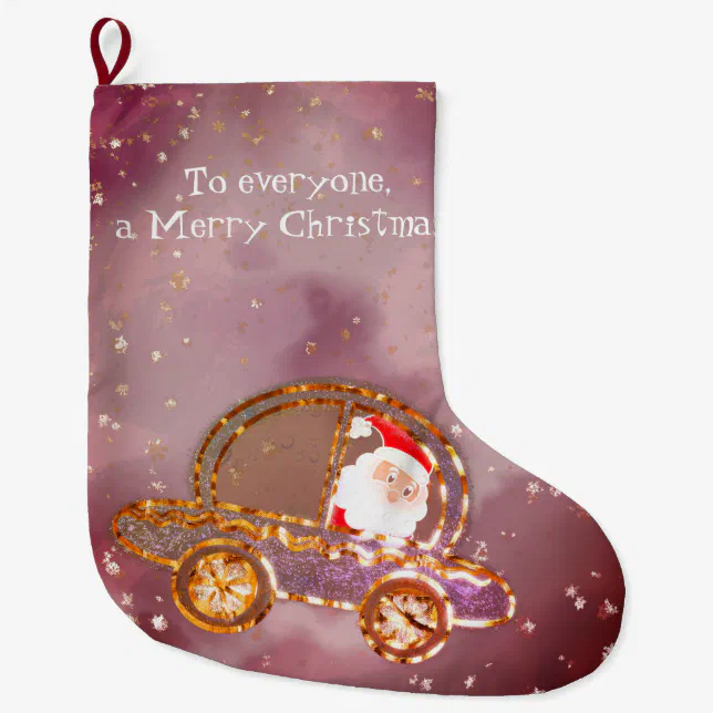 Santa in his car at Christmas Large Christmas Stocking