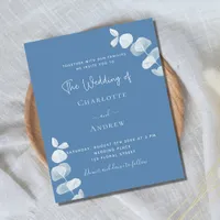 Dusty blue eucalyptus budget wedding invitation