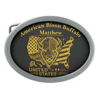 Golden Bison Illustration With USA Map and Flag Belt Buckle