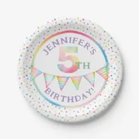Pastel Confetti 5th Birthday Party Plates