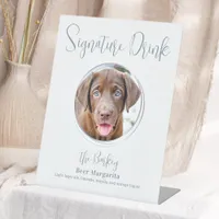 Signature Drink Modern Dusty Blue Dog Pet Wedding Pedestal Sign