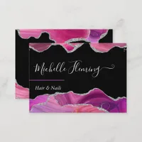 Magenta and Silver Agate Square Business Card