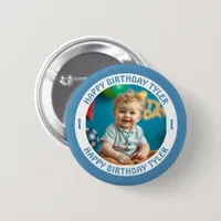 Personalized Confetti Photo, Name and Age Birthday Button