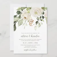 Elegant Wedding Foliage Greenery Gold White Floral Invitation