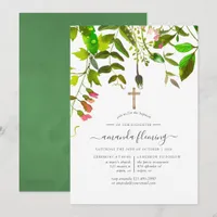 Watercolor Spring Foliage Baptism or Christening Invitation