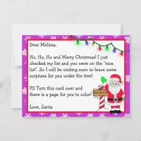 Letter from Santa for Kids + Coloring Page on Back Postcard