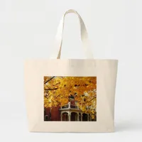 Yellow Autumn Leaves and Old Brick House Large Tote Bag