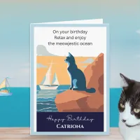 Cat Ocean Waves Sea View Nautical Happy Birthday Card