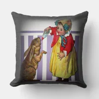 Vintage Easter Girl Feeding Rabbit, ZSSG Throw Pillow