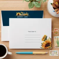 Rustic Navy Blue Sunflower Wedding Envelope