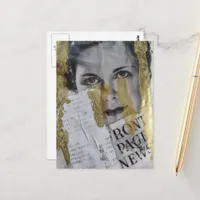 Front Page News lady Mixed media collage Postcard
