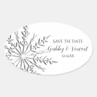 Snowflake Winter Wedding Save the Date Oval Sticker