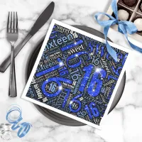 Sweet Sixteen Sparkle Word Cloud Blue Blk ID265 Napkins