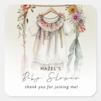 Boho Vintage Clothes Baby Shower Thank You Square Sticker