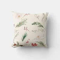 Elegant Boho Christmas Holiday Poinsettia Pine Throw Pillow