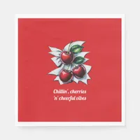 Red Cherries Cheerful Vibes Street Art Stylish Napkins