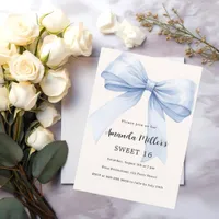 Blue bow cream beige elegant Sweet 16 luxury Invitation