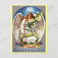 Vintage Easter Angel and Lamb Holiday Postcard