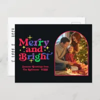 Berry Sorbet Merry and Bright Retro Christmas Holiday Postcard