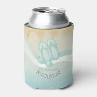 Beach House Sunglasses and Flip Flops Aqua ID623 Can Cooler