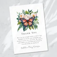 Watercolor Butterfly Floral Sympathy Funeral  Thank You Card