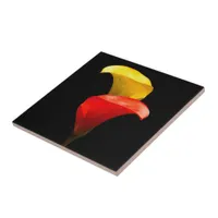 Elegant Gold and Crimson Calla Lilies Ceramic Tile