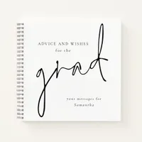 Advice and wishes for Grad Black Text Guest Book