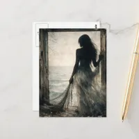Ghost Lady in Abandoned Beach House Postcard