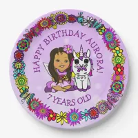 Whimsical Folk Art Fairy with Unicorn &  Butterfly Paper Plates