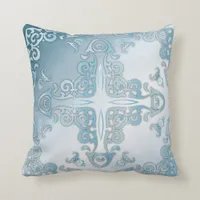 Elegant Classy Chic Blue Metallic Baroque Border  Throw Pillow