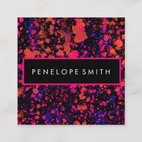 Pink and Blue Paint Splatter  Square Business Card