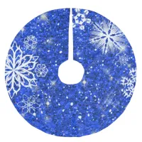 Snowflakes on Glitter Blue ID454 Brushed Polyester Tree Skirt