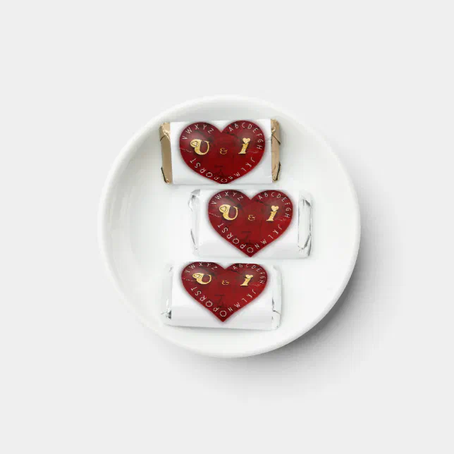 You and I - alphabet game on a red heart Hershey's Miniatures