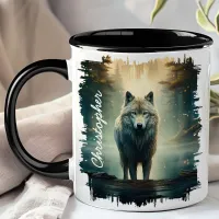 Wolf in Misty Forest  Mug