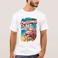 Festive Santa Enjoying Beer At Beach Bar T-Shirt