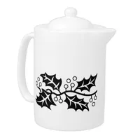 Teapot - Holly leaves in black and white