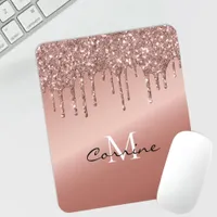 Monogram Rose Gold Dripping Glitter Metallic Mouse Pad