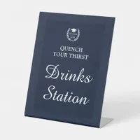 Modern Graduation Party Navy Blue Drinks Station Pedestal Sign