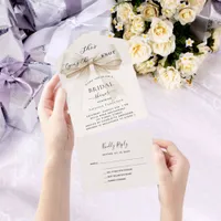 Bow knot beige cream Bridal Shower rsvp All In One Invitation