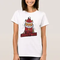 Funny I Hate Christmas Santa Cat T-Shirt