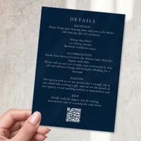Navy Blue Wedding Details QR Code Enclosure Card