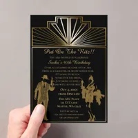 Roaring 20s art deco flapper girl and gangster acrylic invitations