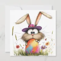 Quirky Bunny with Decorated Egg Easter Greeting Card