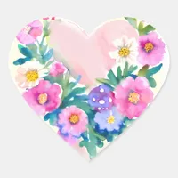 Floral Heart Wreath | Pastel Watercolor Pink Heart Sticker