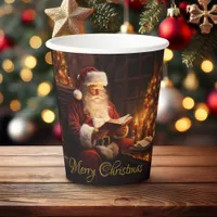 Vintage Santa Reading a Book Paper Cups