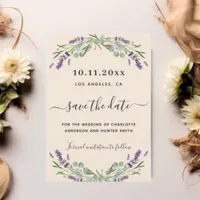 Lavender eucalyptus beige wedding save the date